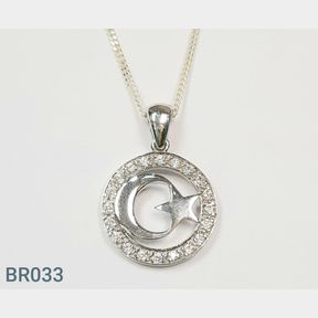 STERLING SILVER MOON AND STAR PENDANT WITH CZ'S - 51543/183