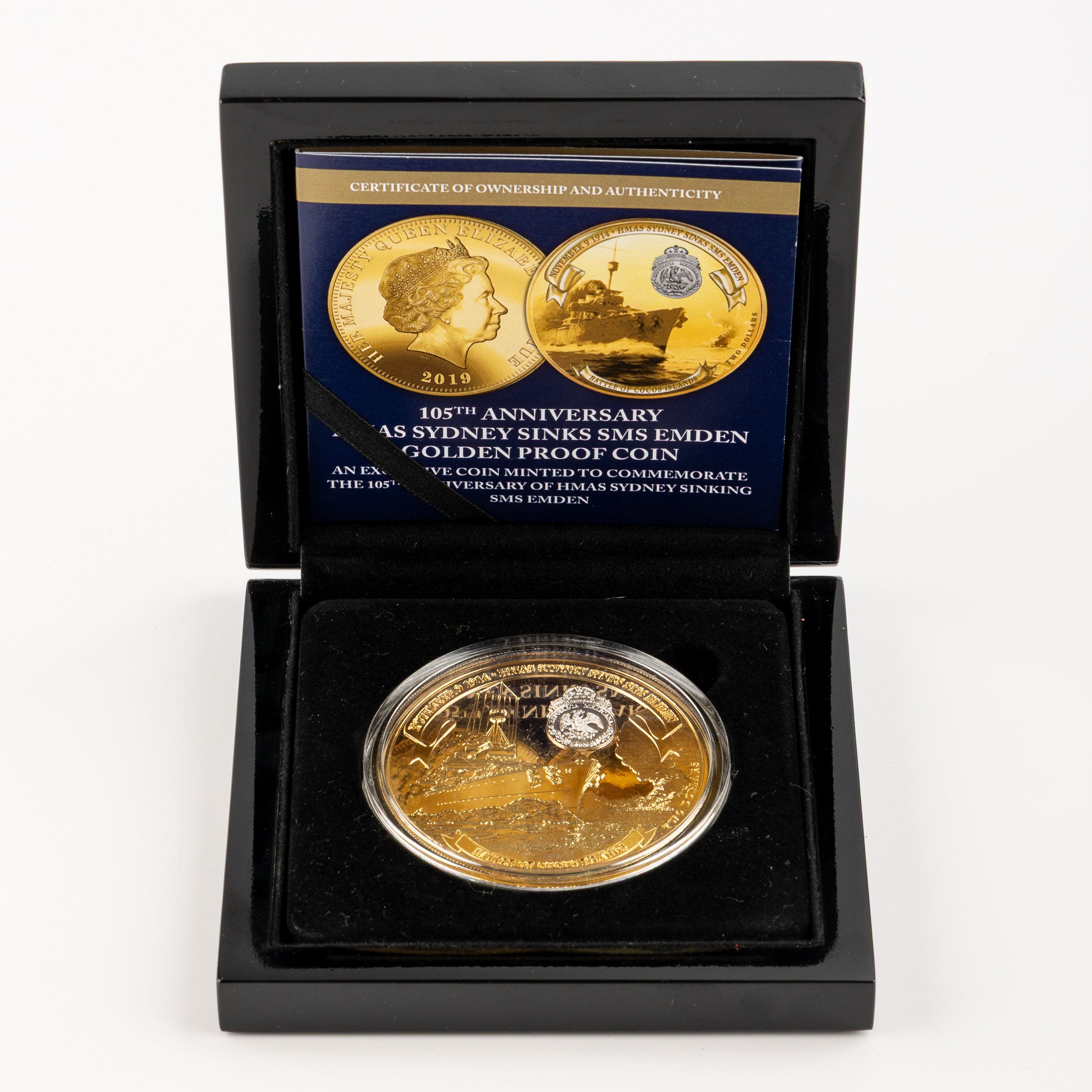 Niue, Elizabeth II, Bradford Exchange - 105TH Anniversary HMAS Sydney sinks SMS Emden, Two Dollars, 2019, FDC
