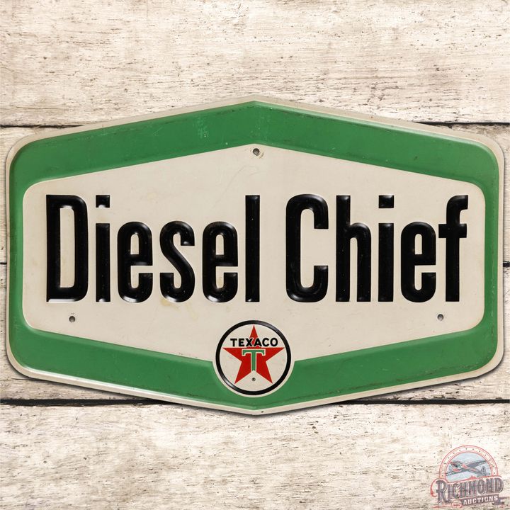 Texaco Diesel Chief Embossed SS Tin Gas Pump Plate Sign