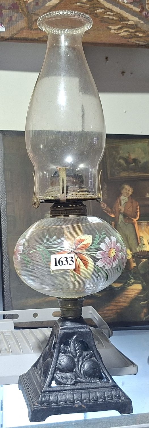 Hand Painted Floral Decorated Oil Lamp