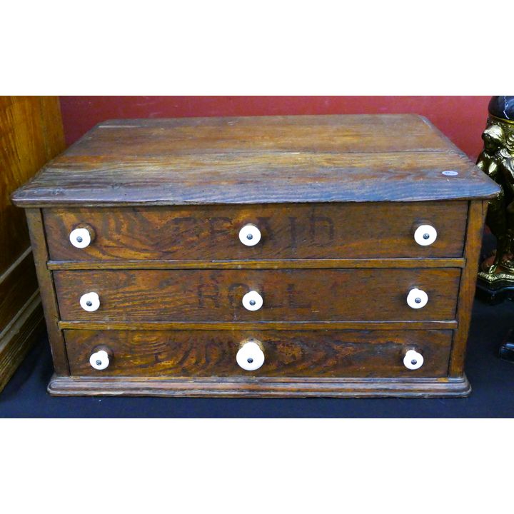 Antique Oak 3 Drawer Thread Cabinet 11.5'' x 23'' x 17''