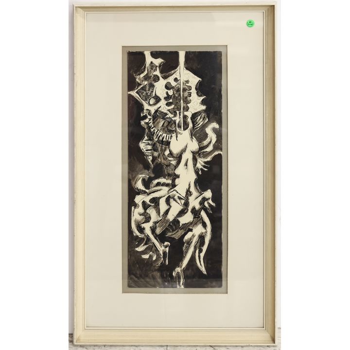 Jack McLarty ''Black Abstraction'' Mixed Media on Paper Framed 33.5''x18.5''