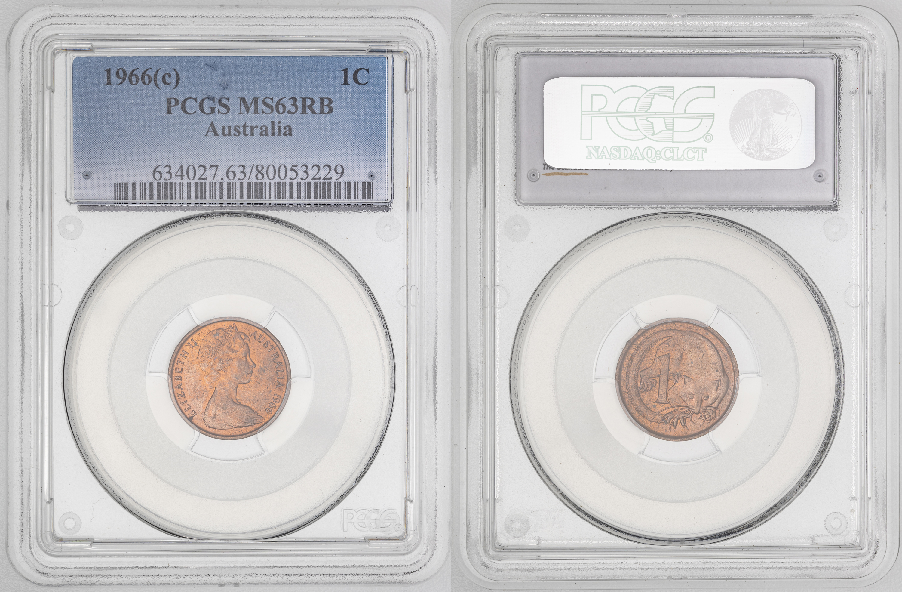 47 · Elizabeth II, One Cent, 1966(c), PCGS MS63RB