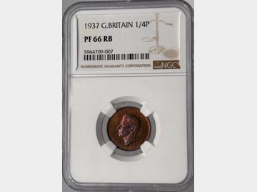 1937 GEORGE VI CORONATION PROOF BRONZE FARTHING PF66 RB