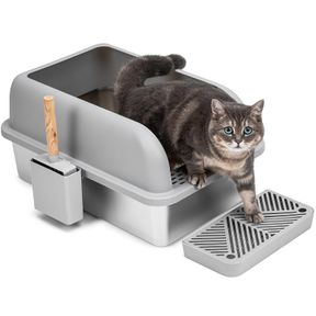 STAINLESS STEEL CAT LITTER BOX WITH LID EXTRA LARGE LITTER BOX
