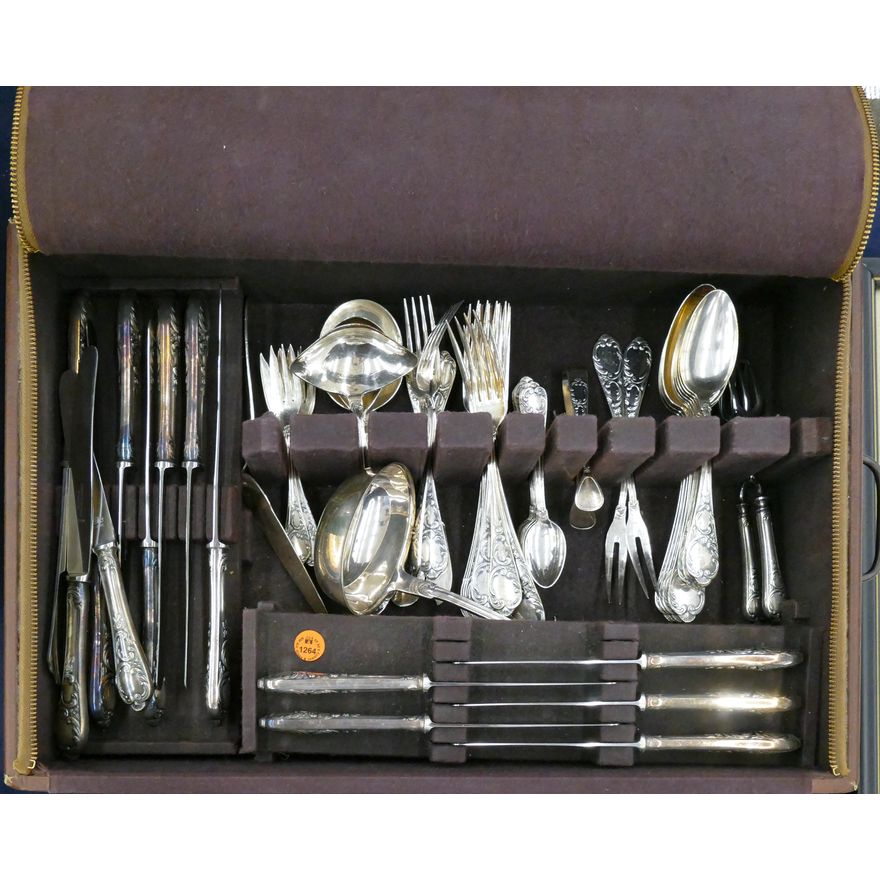 Antique 82pc European Silverplated Flatware Service in Chest