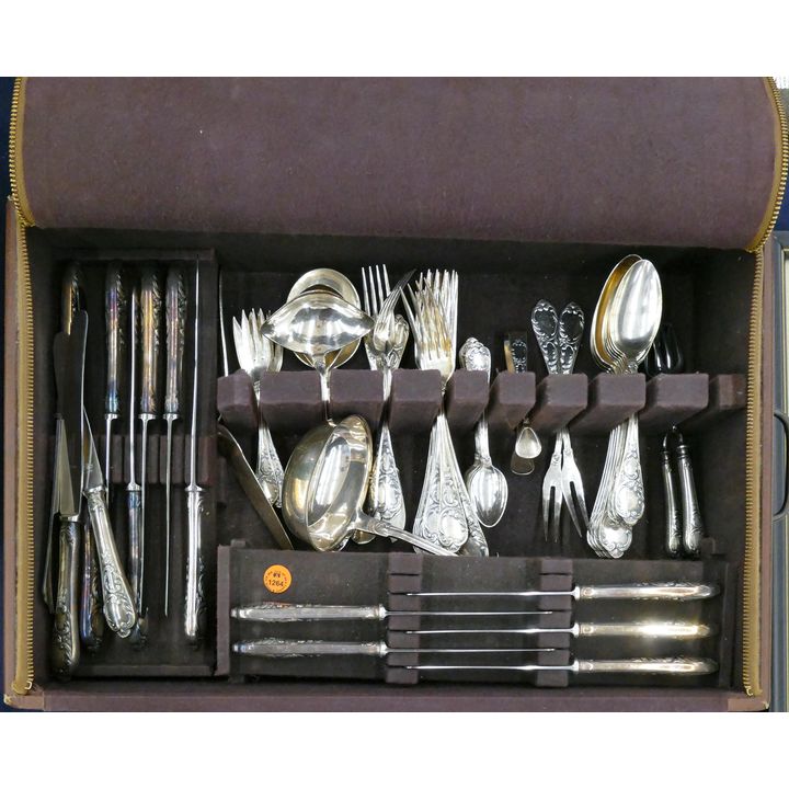 Antique 82pc European Silverplated Flatware Service in Chest