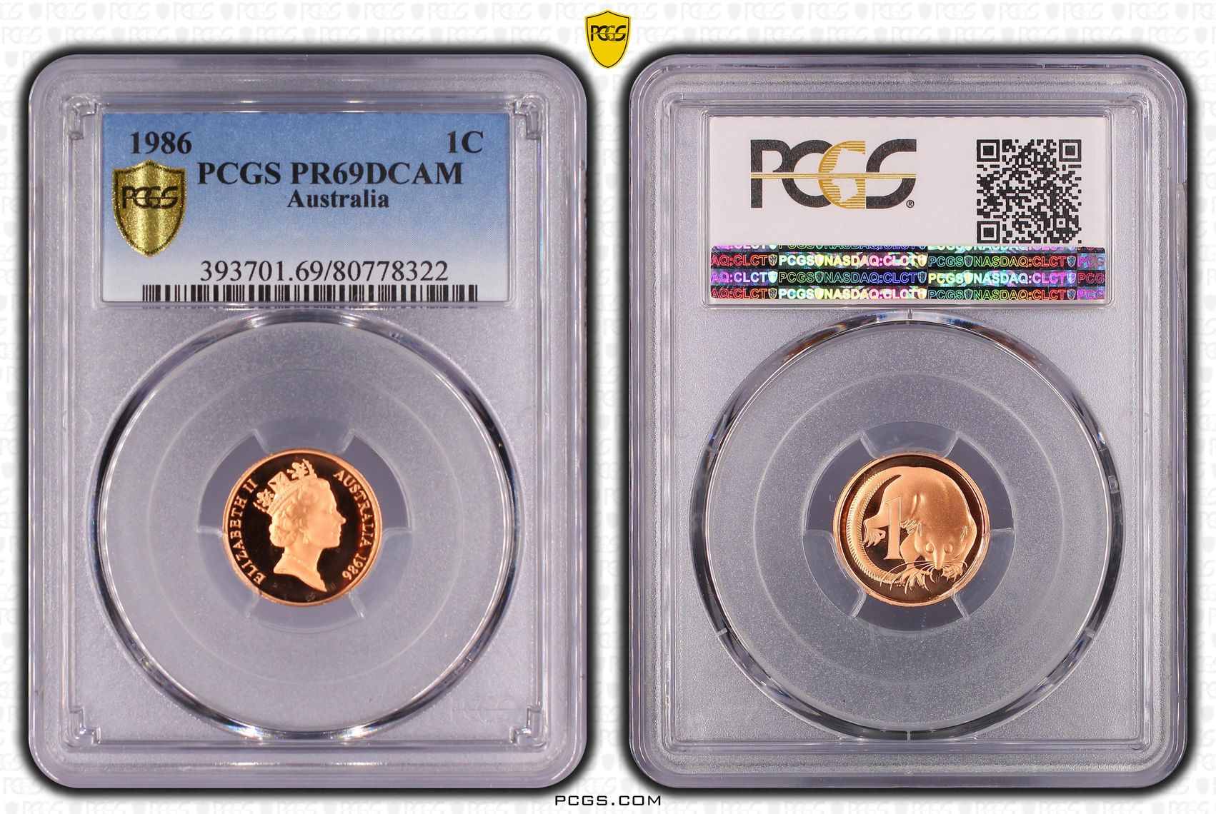Elizabeth II, One Cent, 1986, PCGS PR69DCAM