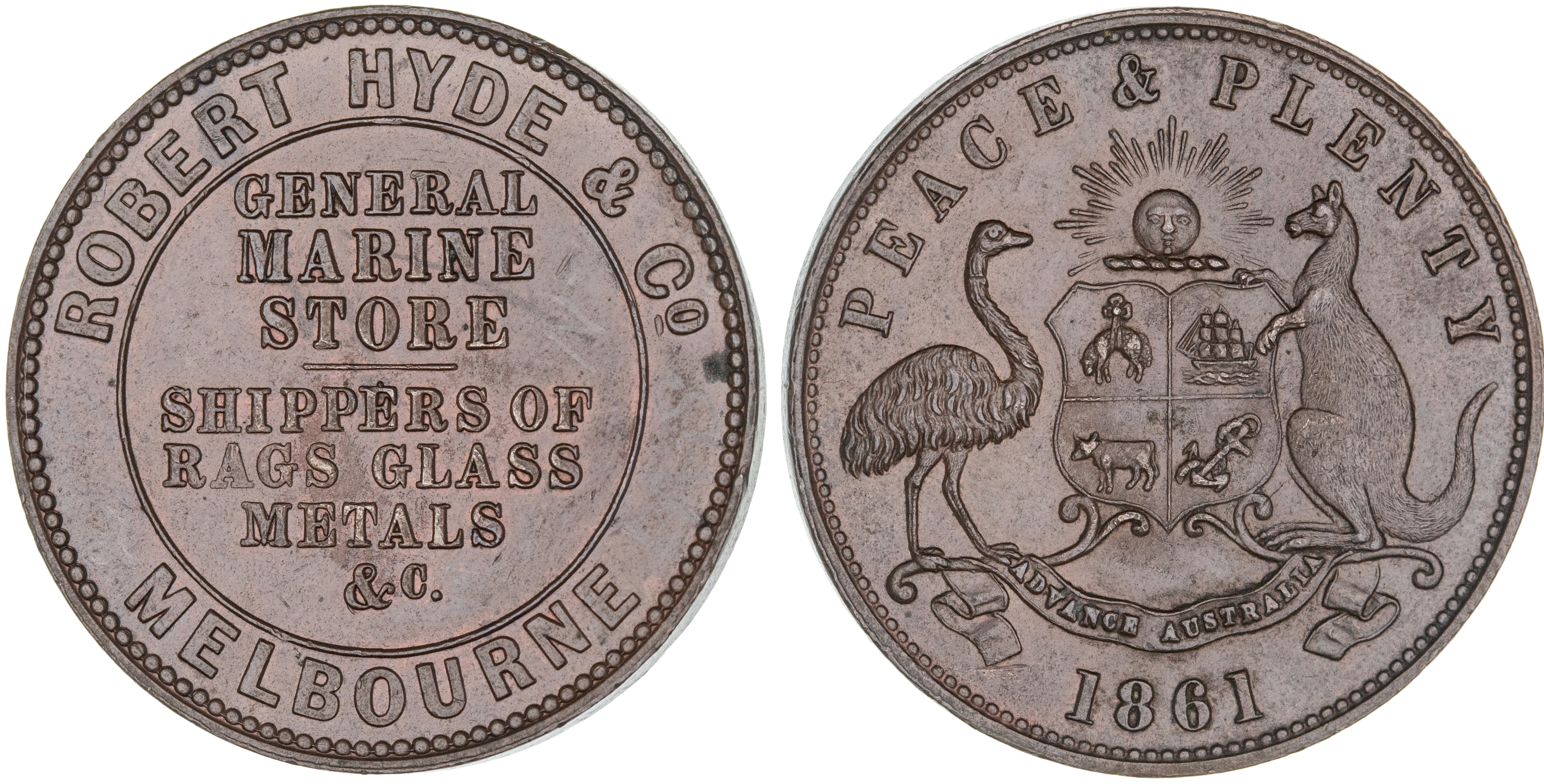 Melbourne, Victoria, Robert Hyde & Co., Penny, 1861, UNC