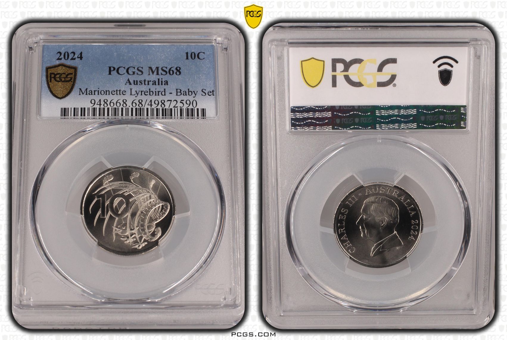 45 · Marionette Lyrebird - Baby Set POP 7/0, Ten Cent, 2024, PCGS MS68