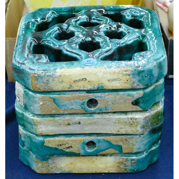 5pc Old Chinese Green Shiwan Garden Tiles 8''