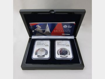 2016 ELIZABETH II SILVER PROOF & REVERSE FROSTED PROOF 2 POUND COINS PF69 UCAM