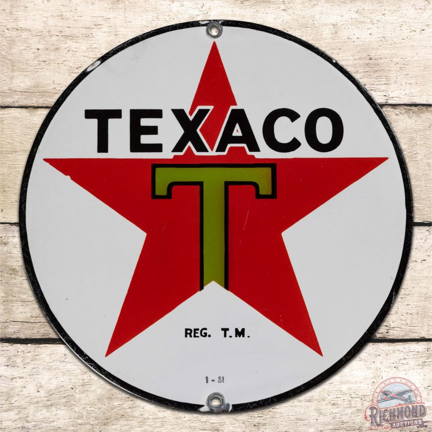 Superb 1931 Texaco 8' Single Sided Porcelain Sign w/ Star Logo "Black T"