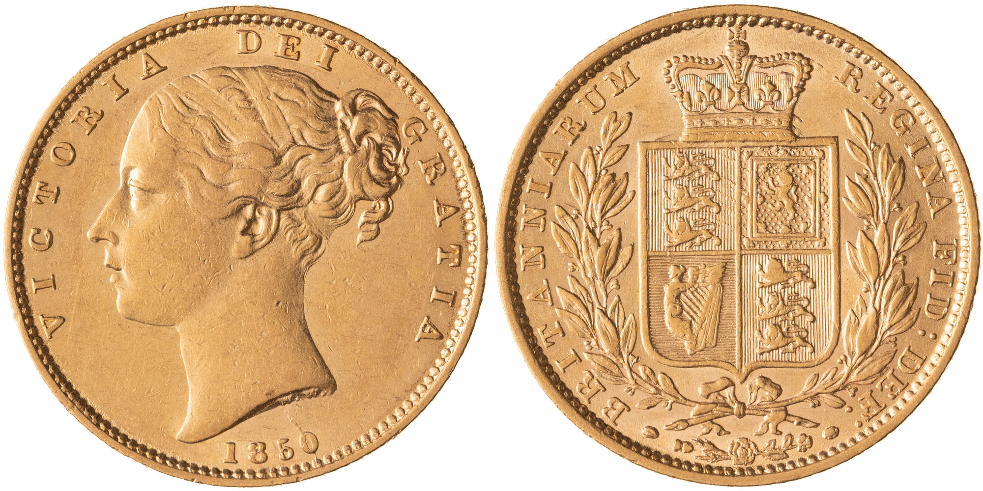 Great Britain, Victoria, Second Head - Shield Reverse, Sovereign, 1850, aEF