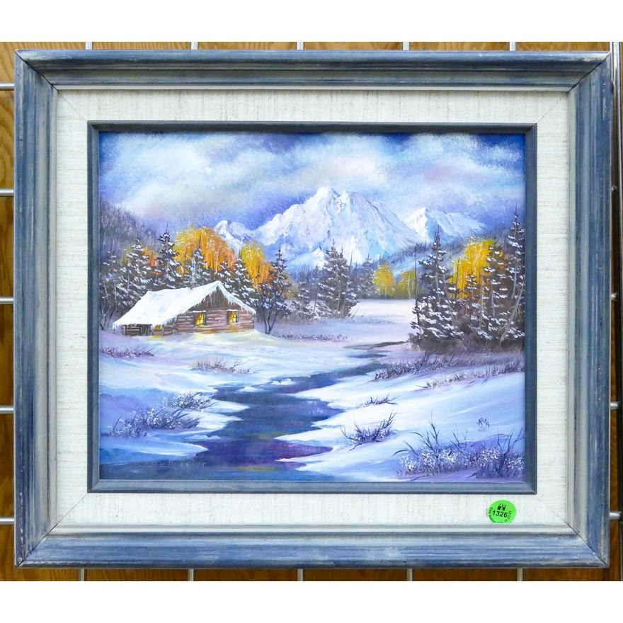 Arva Wuthrich ''Winter Cabin Landscape'' Oil Painting Framed 14''x16''
