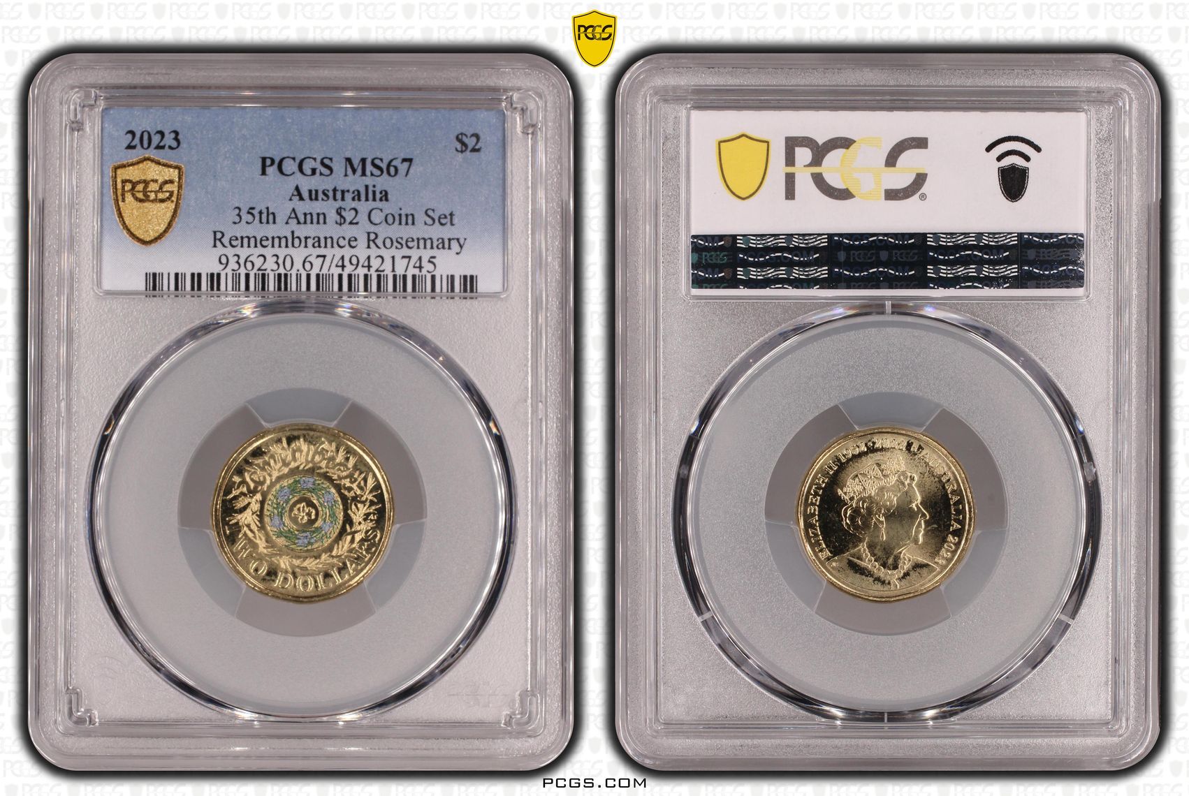 35th Ann $2 Coin Set Colorized Remembrance Rosemary, Two Dollar, 2023, PCGS MS67, POP 20/0
