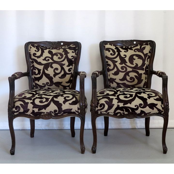 PAIR OF UPHOLSTERED OPEN ARMCHAIRS