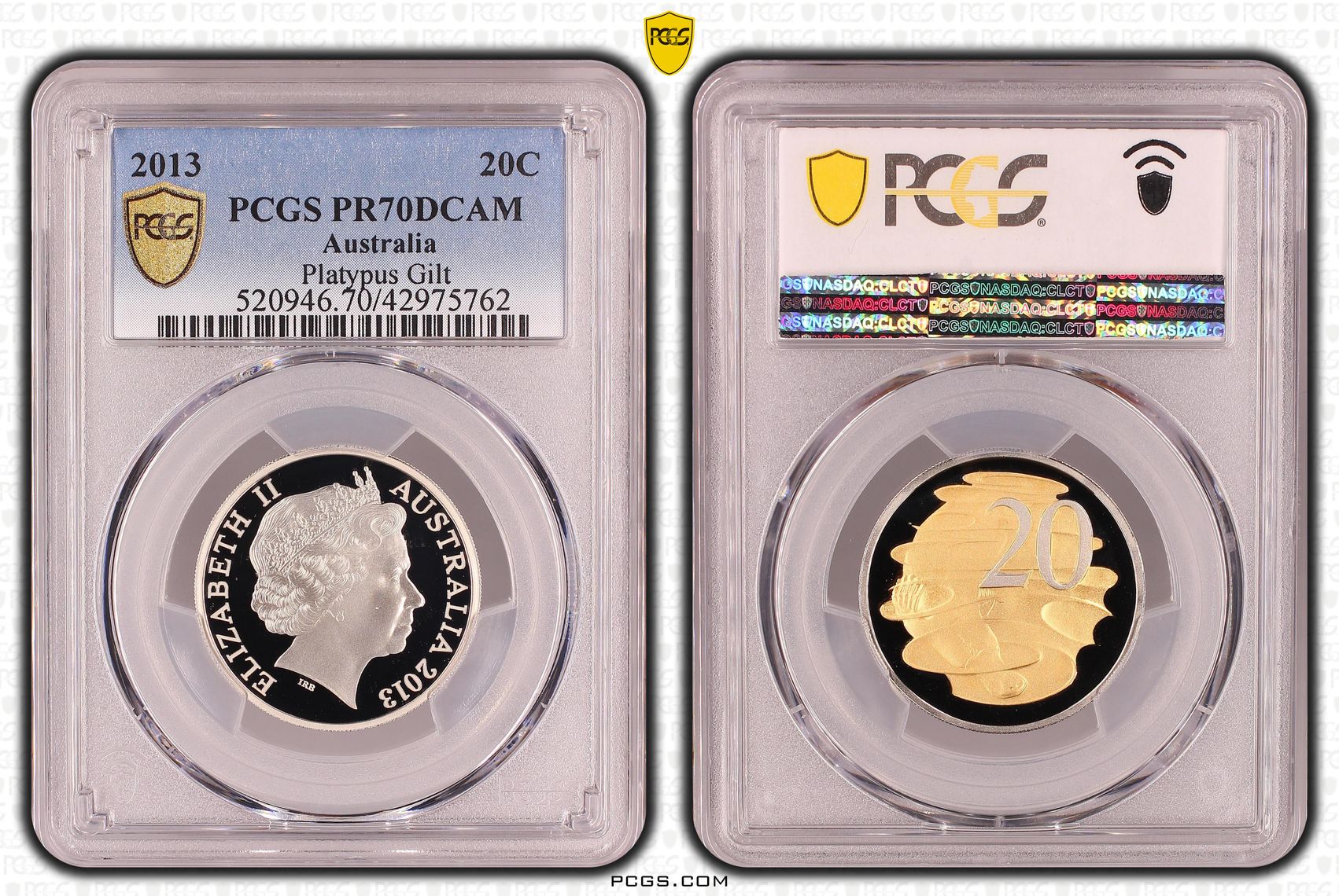 2013 Australia Twenty Cent, 20c Playtpus Gilt PCGS - PR70DCAM POP 32/0 -762