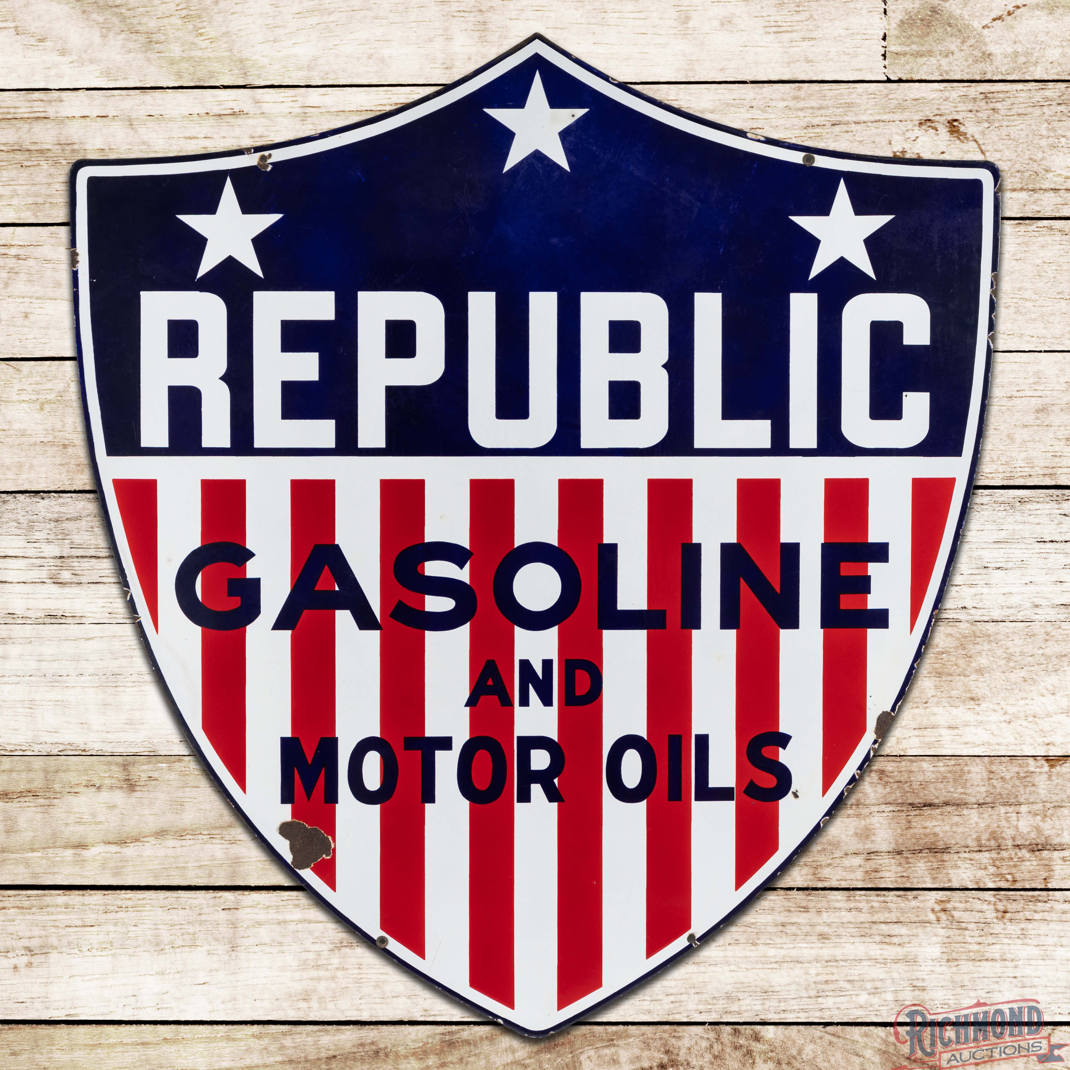 Rare Republic Gasoline and Motor Oils 4' Die Cut Double Sided Porcelain ...
