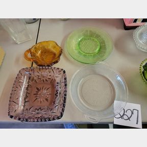 Uranium glass plates and other vintage glassware