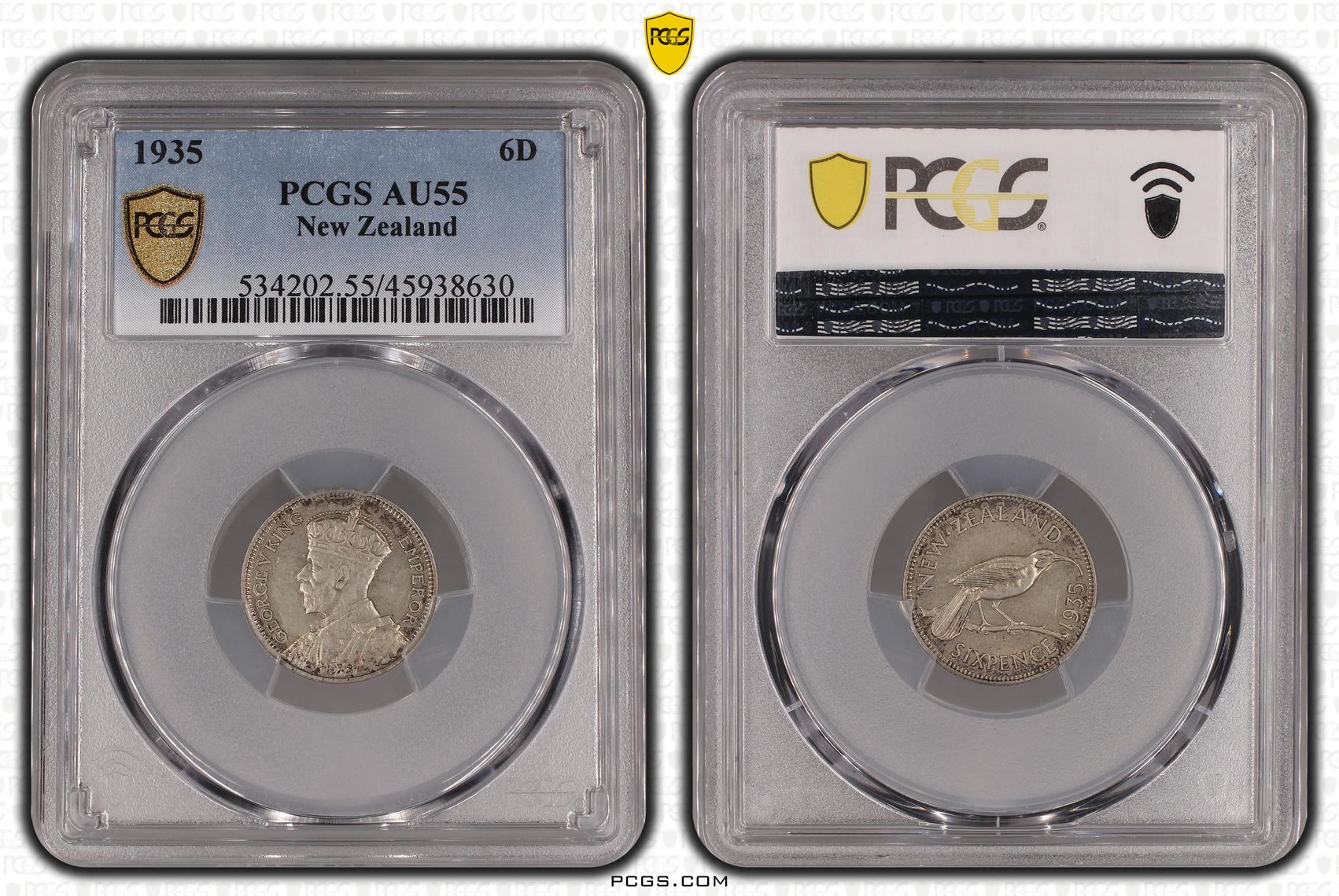 1935 New Zealand Sixpence PCGS - AU55 -630