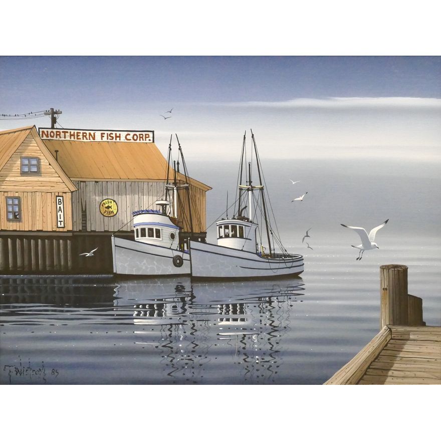 Tim Wistrom ''Northern Fish Corp.'' 1985 Acrylic Framed 21''x27''