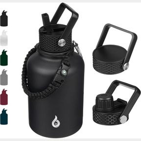 BJPKPK INSULATED WATER BOTTLES WITH STRAW LID, 50OZ LARGE WATER JUG, STAINLESS STEEL VACUUM BOTTLES, HOT & COLD THERMOS WITH 3 LID