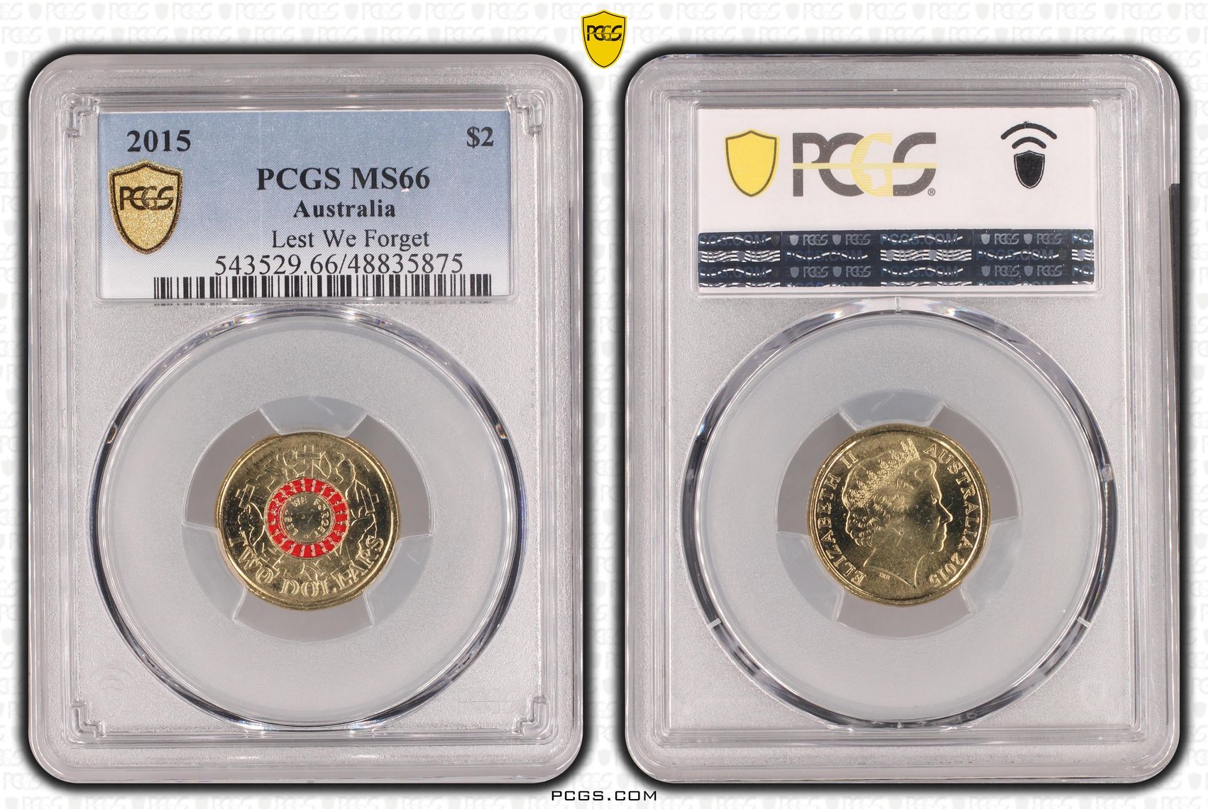 405 · Elizabeth II, Lest We Forget Colorized , Two Dollar, 2015, PCGS MS66
