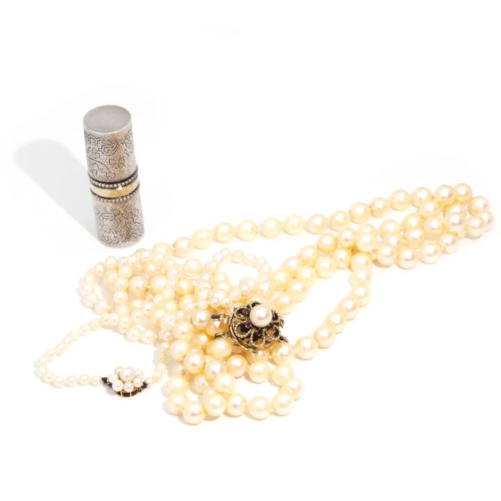 Akoya Pearl Strands and Lipstick Case, Circa 1950s