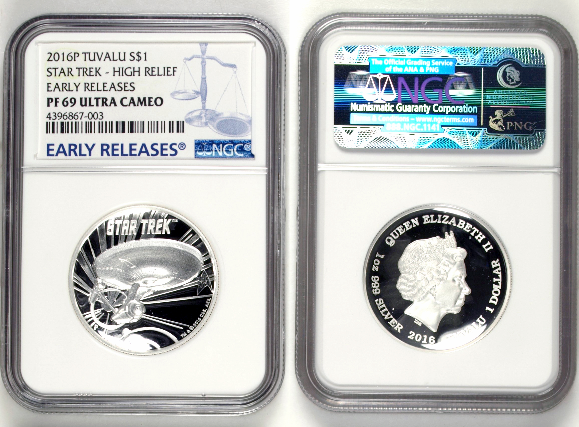 Tuvalu, Star Trek - High Relief, One Dollar, 2016-P, NGC PF 69 ULTRA CAMEO