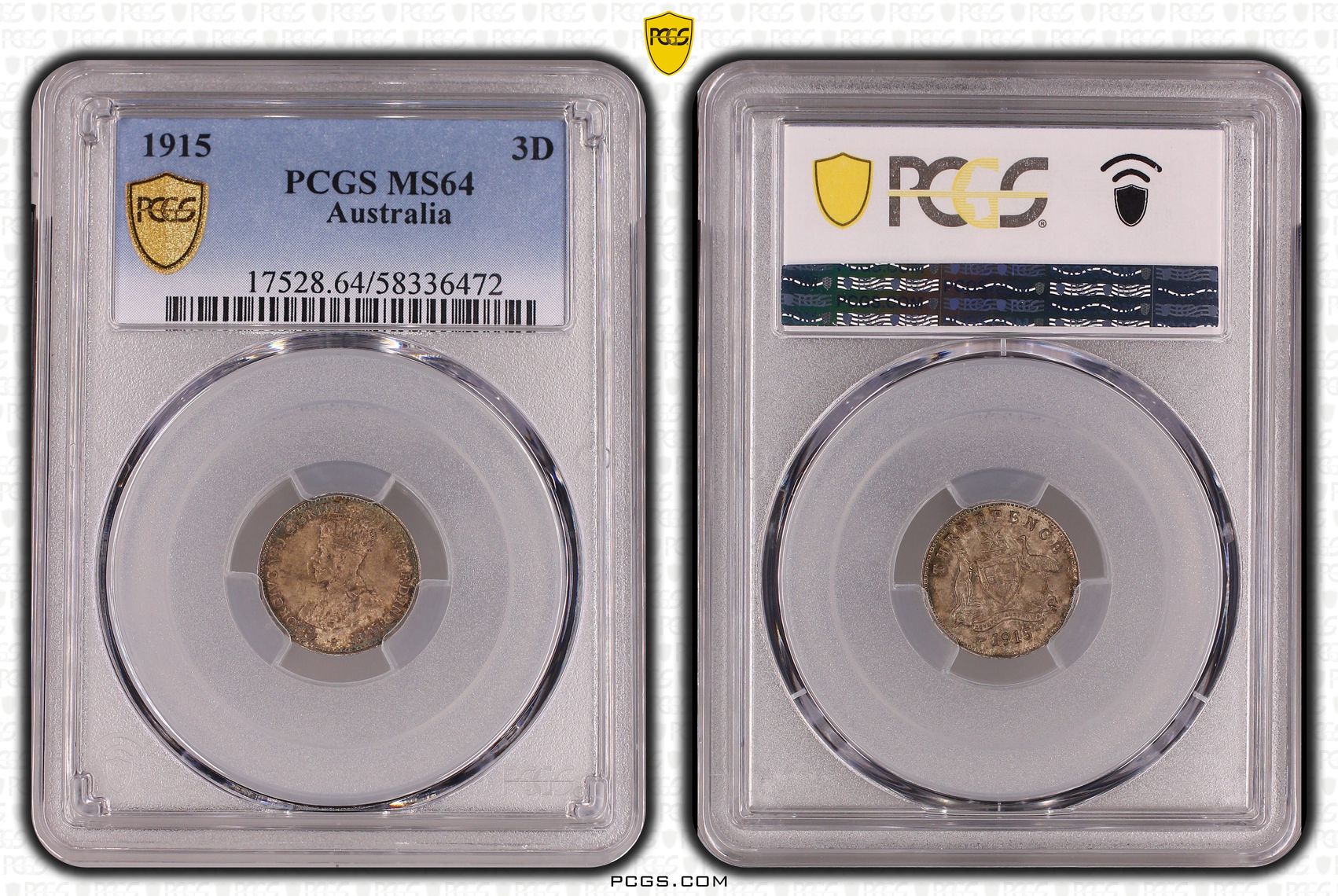 George V, Threepence, 1915, PCGS MS64