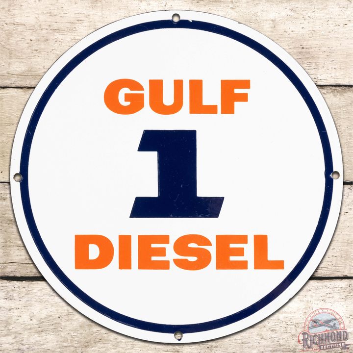 Gulf Diesel 1 SS Porcelain Gas Pump Plate Sign