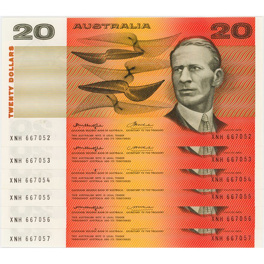 Knight/Wheeler, Run of Six, Twenty Dollars, 1976,  gEF