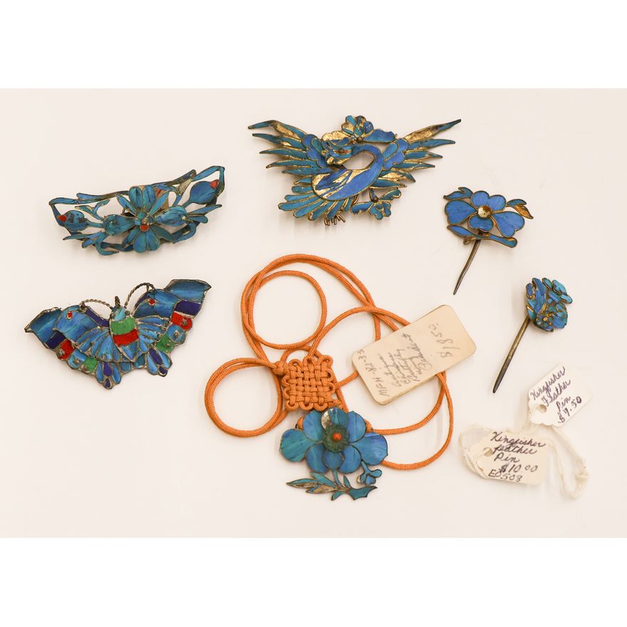 6pc Chinese Kingfisher Feather Jewelry