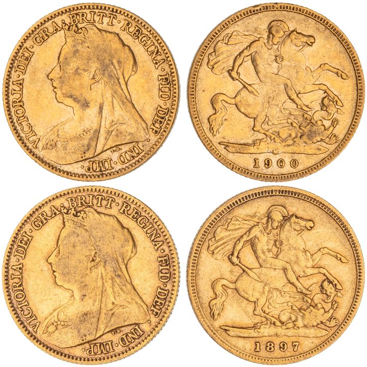 Victoria, Half Sovereign, 1897-S & 1900-M, VF