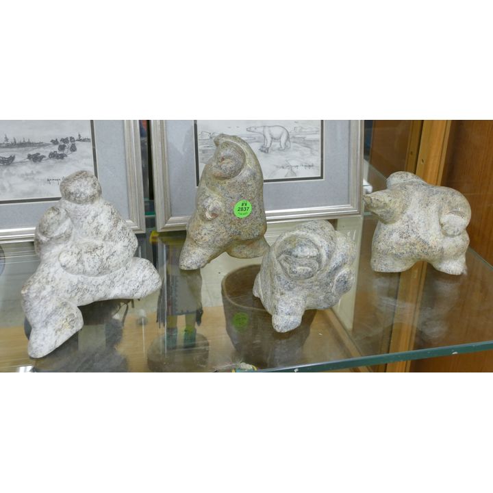4pc Ed Sugar Eskimo Dancer Small Soapstone Sculptures- 3.5'' to 5''