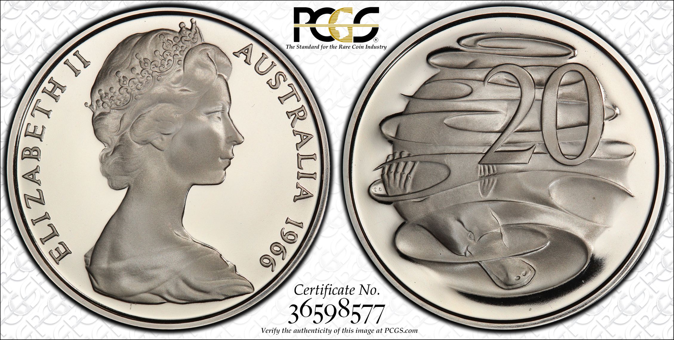 168 · 1966 Australia Twenty Cent, 20c PCGS - PR69DCAM -577