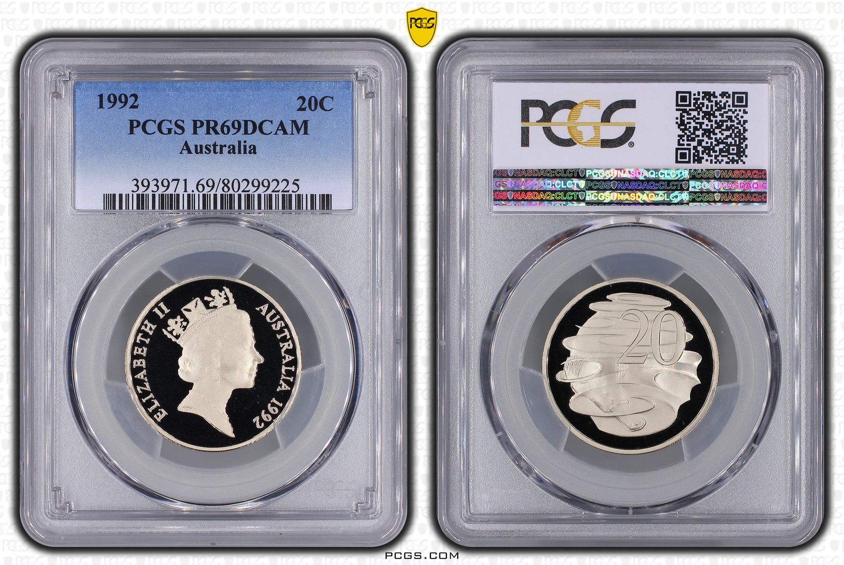 Elizabeth II, Twenty Cent, 1992, PCGS PR69DCAM
