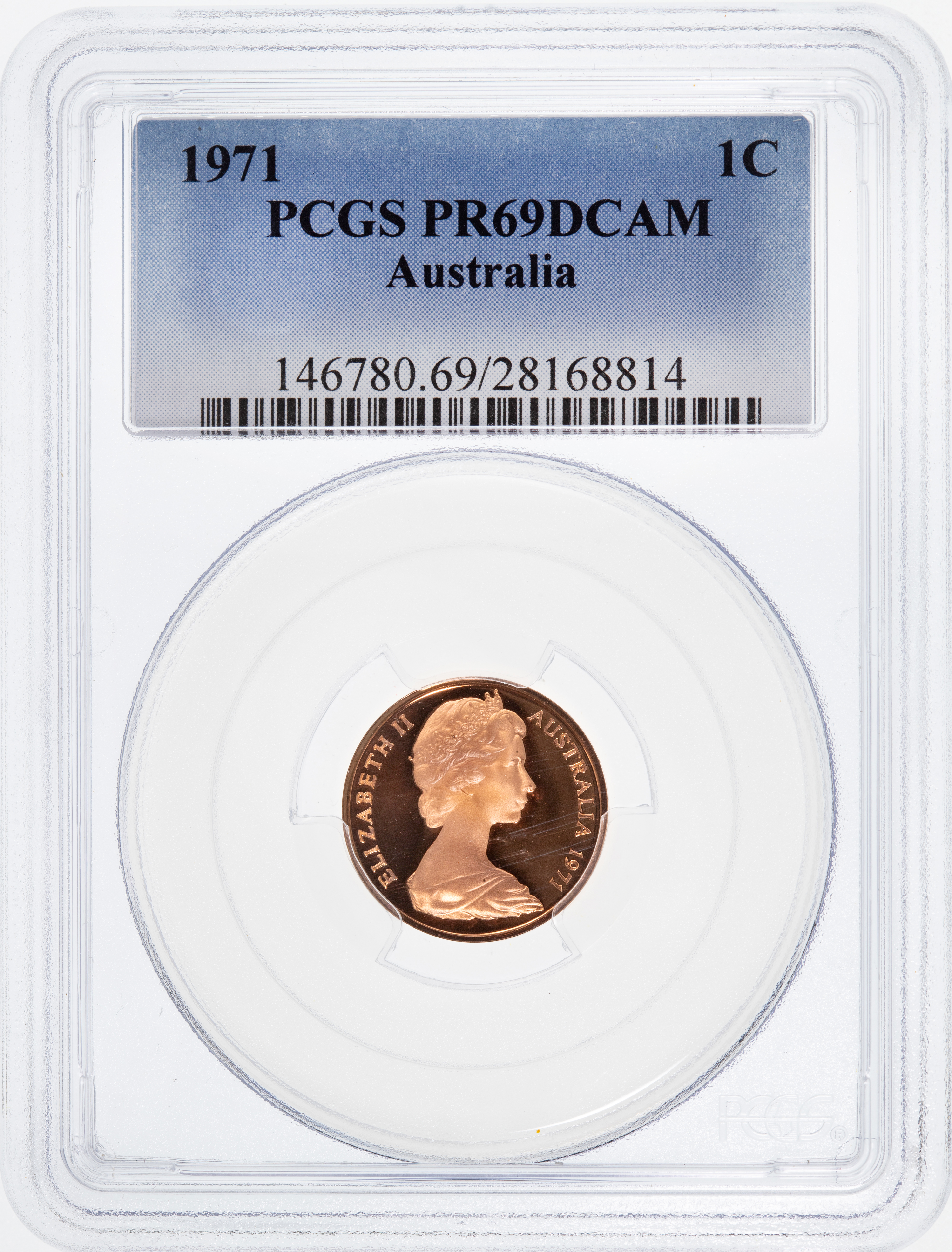 One Cent, 1971, Pcgs Pr69dcam