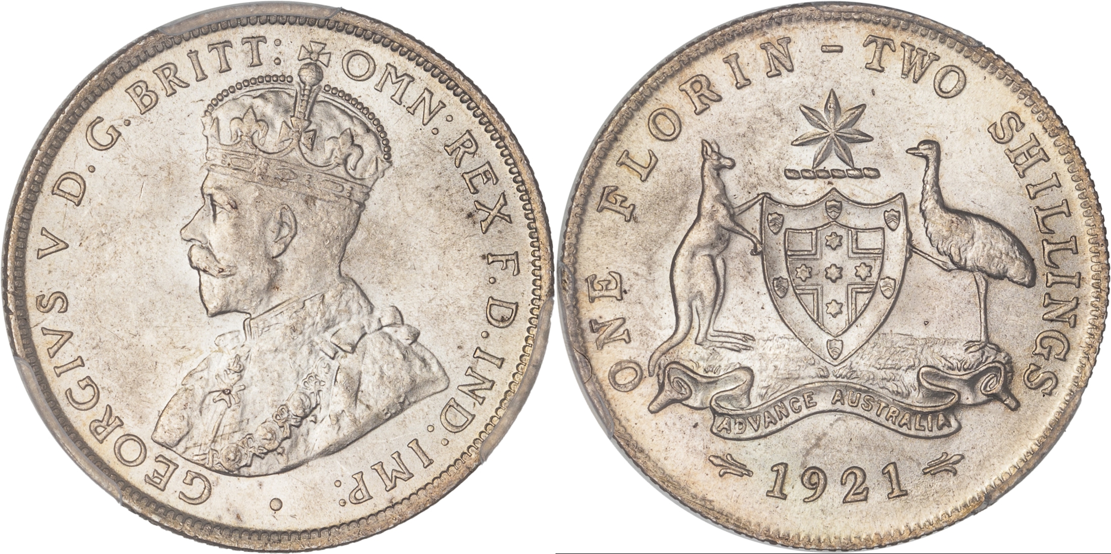 George V, Florin, 1921, PCGS MS63