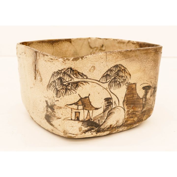 Japanese Edo Seto Ware Large Decorated Bowl