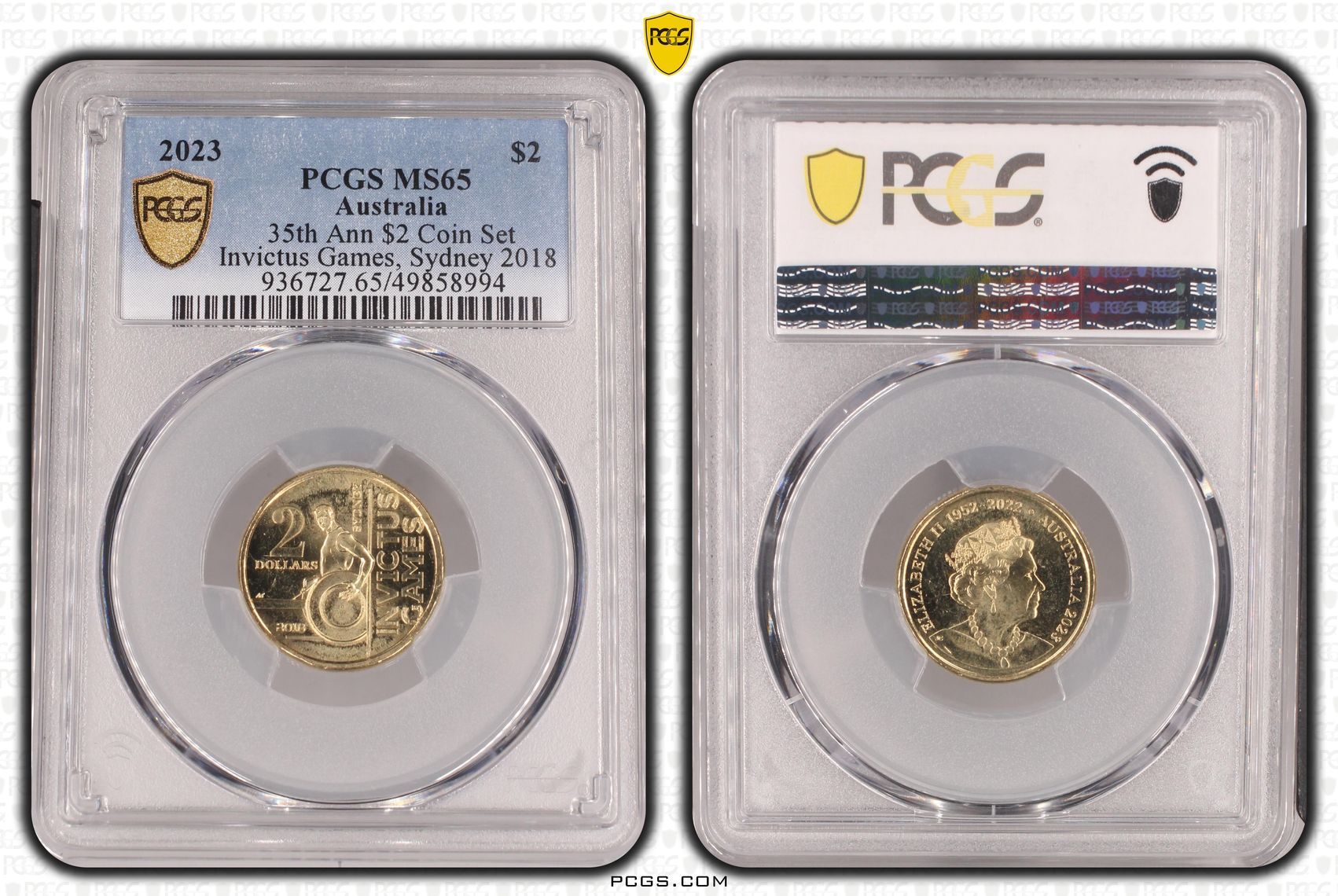 35th Ann $2 Coin SetInvictus Games, Sydney 2018 , Two Dollar, 2023, PCGS MS65
