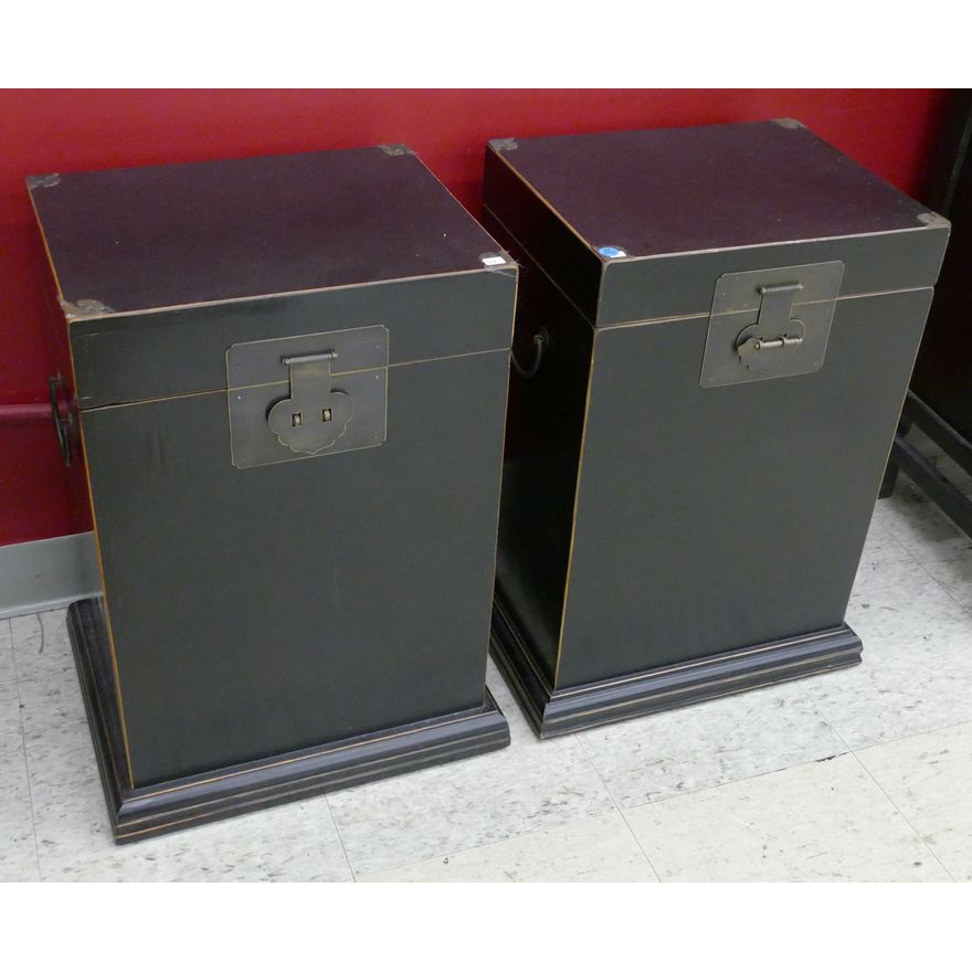Pair Chinese Style Black Lacquered Storage Chests 23.5''x15.5''x12.5''