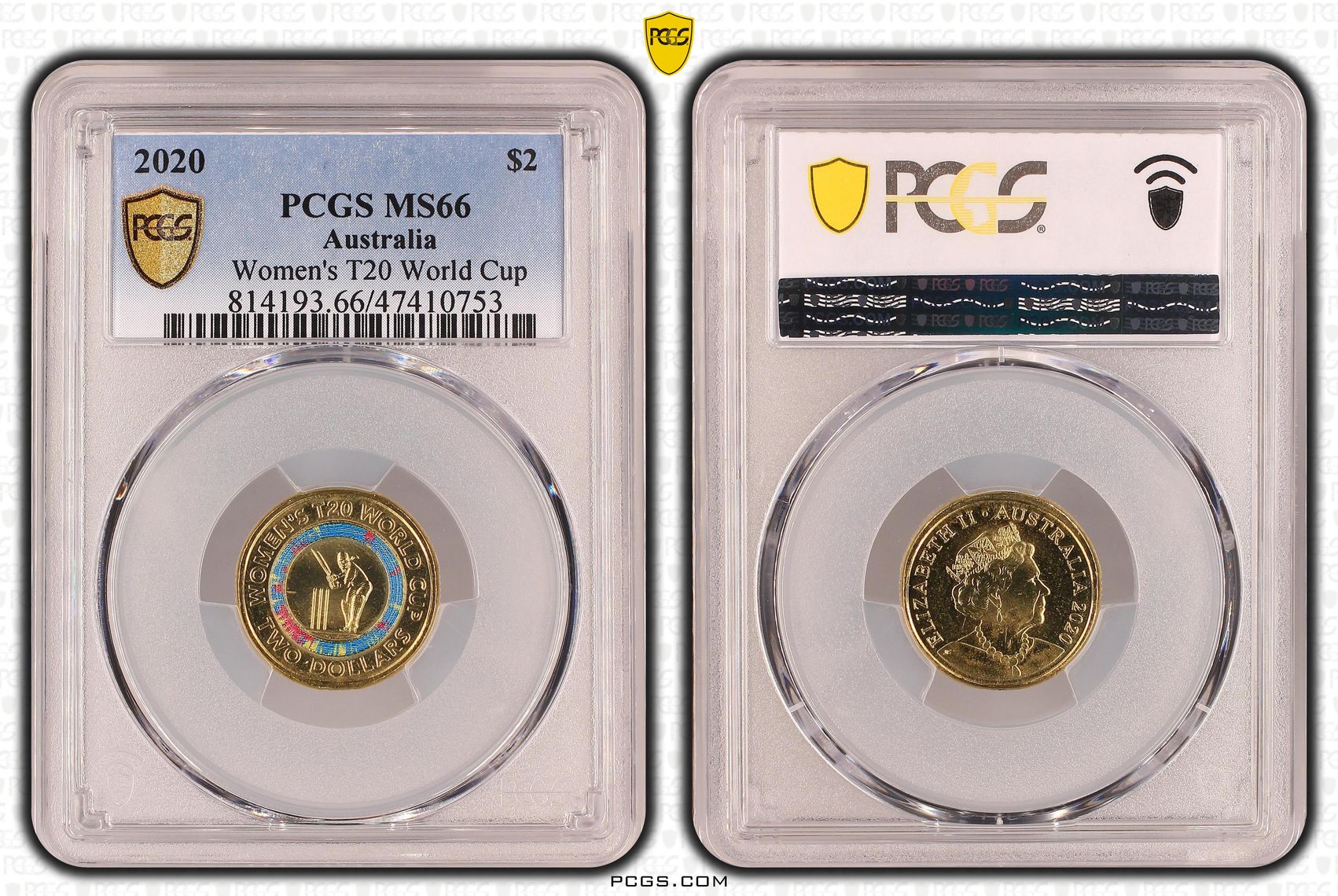 Elizabeth II, Women's T20 World Cup, Two Dollar, 2020, PCGS MS66