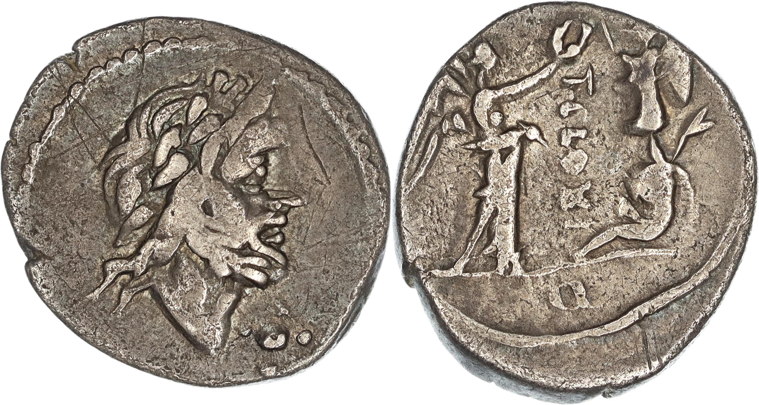 Roman Republic, T. Cloelius, Silver Quinarius, 98 BC, nVF