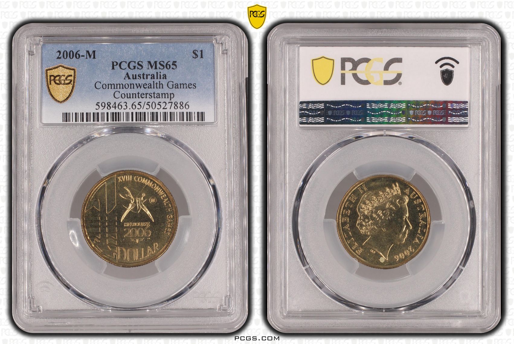 Commonwealth Games Counterstamp, One Dollar, 2006-M, PCGS MS65