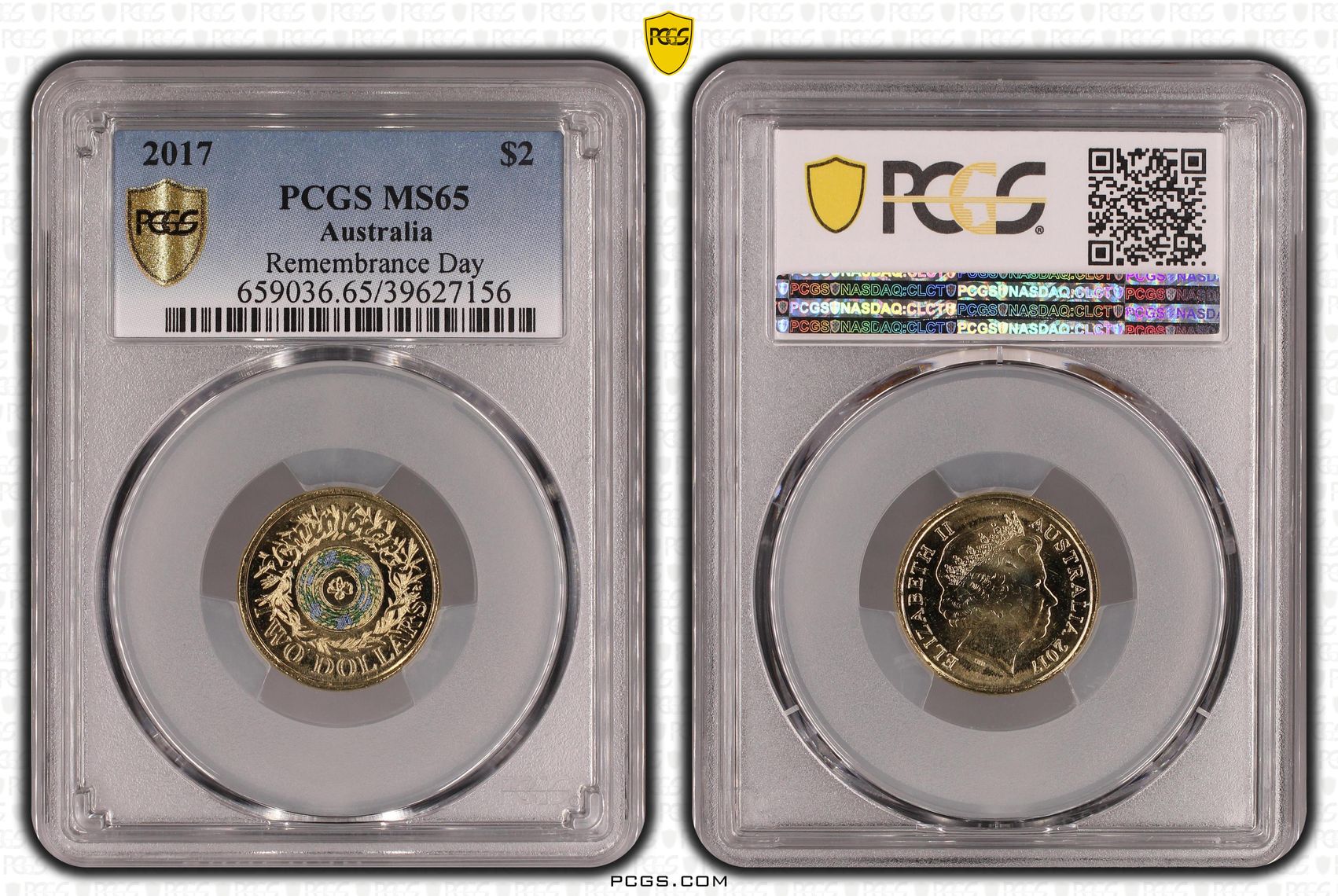Elizabeth II, Remembrance Day Colorized, Two Dollar, 2017, PCGS MS65
