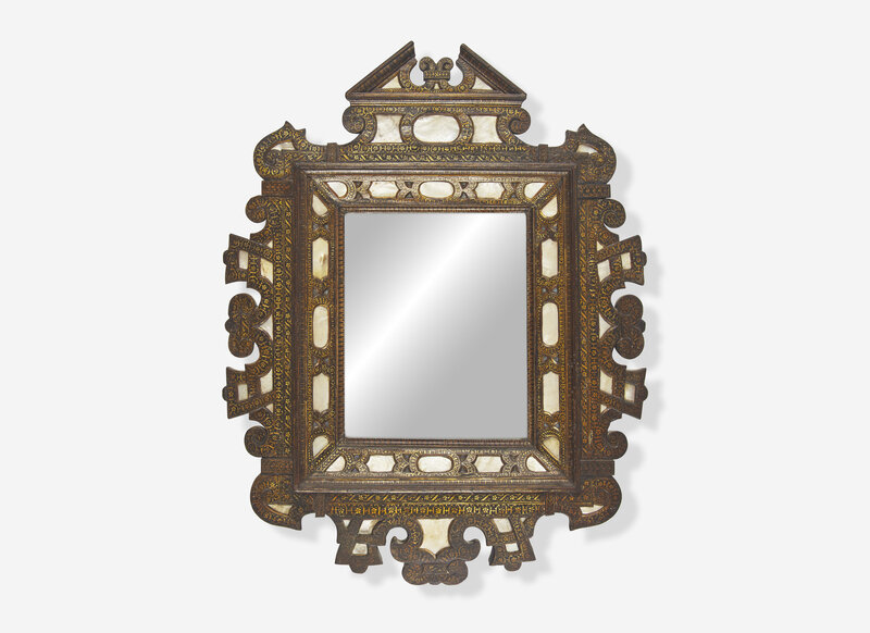 A North Italian Mother-of-Pearl Inlaid, Parcel Gilt and Black Lacquered Mirror