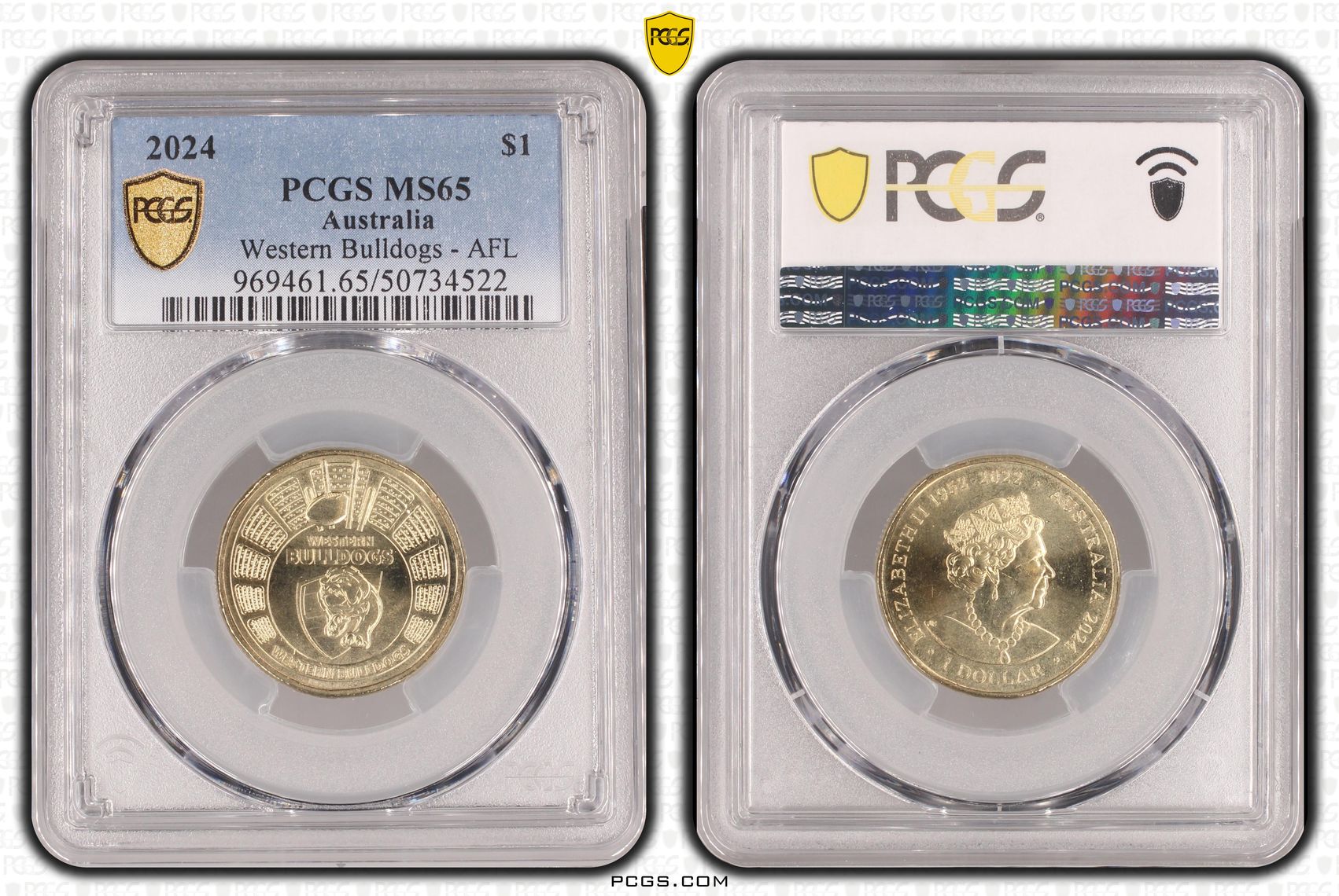 Western Bulldogs - AFL POP 2/0, One Dollar, 2024, PCGS MS65