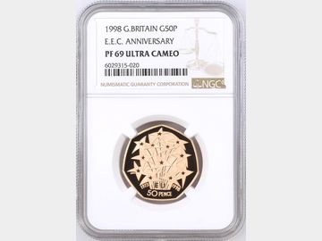 1998 QEII E.E.C GOLD PROOF 50 PENCE COIN PF69 UCAM